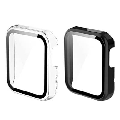 Braleto Hülle Kompatibel für Xiaomi Mi Watch Lite,Eingebaut Panzerglas Displayschutz Bumper Vollabdeckung Ultradünne Kratzfest HD Glas Cover Schutz für Xiaomi Mi Watch Lite (Transparent+Schwarz) von Braleto