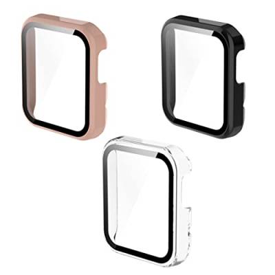 Braleto Hülle Kompatibel für Xiaomi Mi Watch Lite,Eingebaut Panzerglas Displayschutz Bumper Vollabdeckung Ultradünne Kratzfest HD Glas Cover Schutz für Xiaomi Mi Watch Lite (Schwarz+Rosa+Transparent) von Braleto