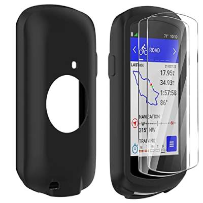Braleto Silikon Hülle +2 Displayschutz schutzfolie Kompatibel mit Garmin Edge 1040,9H Härte Glas Displayschutzfolie GPS Bike Computer Zubehör (Schwarz) von Braleto
