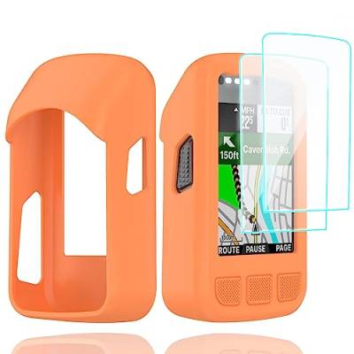 Braleto Silikon Hülle +2 Displayschutz schutzfolie Kompatibel mit Wahoo ELEMNT Bolt V2,9H Härte Glas Displayschutzfolie GPS Bike Computer Zubehör (orange) von Braleto