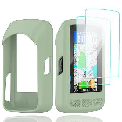 Braleto Silikon Hülle +2 Displayschutz schutzfolie Kompatibel mit Wahoo Elemnt Roam,9H Härte Glas Displayschutzfolie GPS Bike Computer Zubehör (green) von Braleto