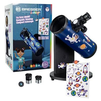 Bresser Junior Spiegelteleskop 76/300 Kompakt-Teleskop SMART mit benutzerfreundlicher Dobson-Montierung, integriertem Kompass und viel Zubehör, 8843205, Blau von Bresser