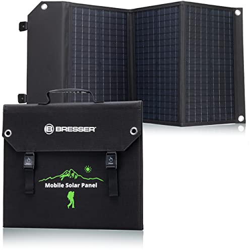 Bresser Solar Ladegerät 60W mit 1x DC- und 3x USB-A-Anschlüssen inkl. USB-A-Buchse mit QC3.0 zur Schnellladung, Solar-Panel als Ladegerät für Smartphones, Power-Stations etc. von Bresser