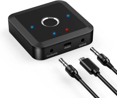 Brifit Bluetooth 5.2 Transmitter Empfänger, aptX HD & Low Latency Bluetooth Audio Adapter, Dual Verbindung, 3,5mm AUX Sender Empfänger für Stereoanlage Lautsprecher Flugzeug MP3, 10 Stunden Spielzeit von Brifit