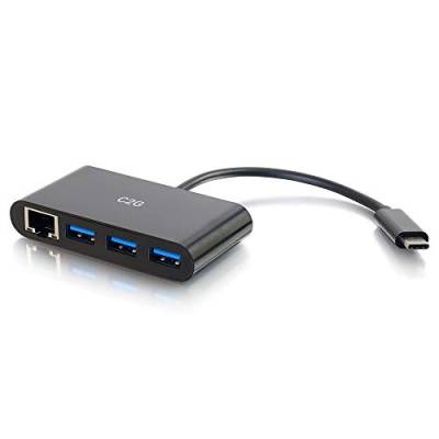 C2G USB-C zu Ethernet-Adapter mit 3-Port-USB-Hub - Schwarz von C2G