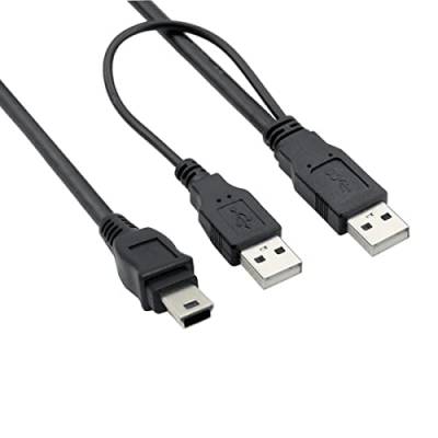 CABLEPELADO Dual USB 2.0 Daten- und Stromkabel, Dual-Power-Kabel, 2 x USB-Stecker auf Mini-USB Typ B, geeignet für externe Festplatten und andere Geräte, Schwarz, 50 cm von CABLEPELADO