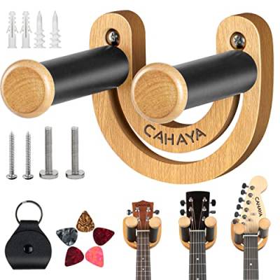 CAHAYA Gitarren-Wandhalterung mit verstellbarem U-förmigem Haken mit 5 Plektren und 1 Plektrentasche für Akustik-E-Bass-Banjo-Ukulele-Mandoline CY0297 von CAHAYA