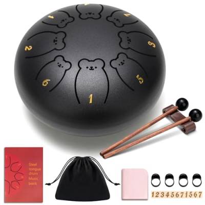 CAHAYA Steel Tongue Drum 6 Zoll 11 Töne: C-Dur Steel Pan Töne Schlaginstrument Kinder Kommt mit Notenbuch, Trommelstöcken, Griffbrett und Tasche, Hand Pan Drum für Meditation Yoga CY0359 von CAHAYA