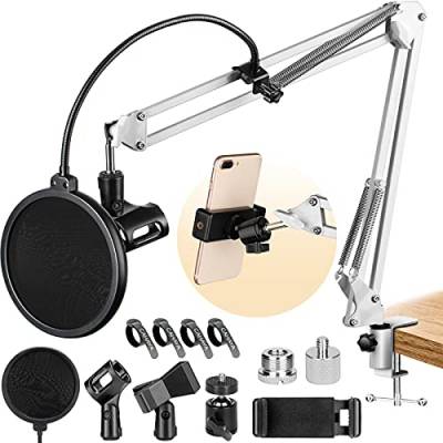 CAHAYA einstellbare Mikrofonständer professionelle Mikrofonhalter Mikrofonaufhängung Boom Scissor Arm Stand mit Mic Pop Filter Weiß CY0263-2 von CAHAYA