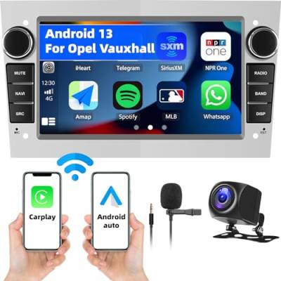 1+32G Android 13 Autoradio mit Wireless Carplay Android Auto für Opel Corsa Astra Vectra Zafira Meriva Vivaro, 2 Din mit 7 Zoll Bildschirm mit Navi Bluetooth WiFi FM/RDS+Rückfahrkamera (Silbrig) von CAMECHO