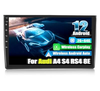2G+64G CAMECHO Android 12 Autoradio mit Navi für Audi A4 (B6/B7) S4 RS4 8E 2000-2009,Doppel Din Autoradio mit 9 Zoll Bildschirm,Carplay Android Auto FM RDS Mirror Link Bluetooth und USB von CAMECHO