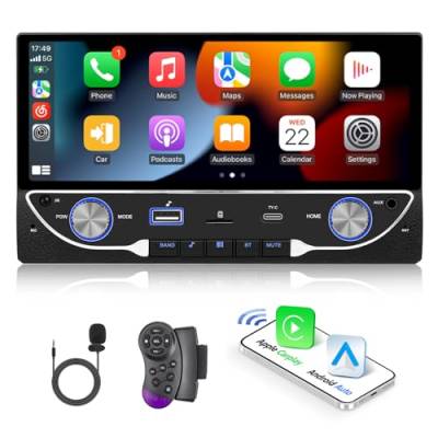 CAMECHO Carplay Doppel Din Autoradio mit 6.86 Zoll Bildschirm,mit Bluetooth Freisprecheinrichtung Wireless Android Auto Mirror Link FM,Unterstützung für AUX/TF/Type-C und USB+Lenkradfernbedienung von CAMECHO