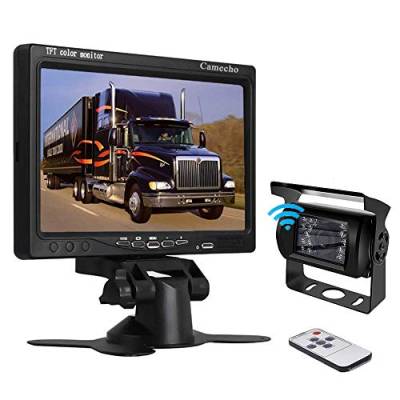 CAMECHO Rückfahrkamera Kabellos, 7 Zoll TFT LCD Monitor und Parkkamera IP68K wasserdichte Auto Rückfahrkamera Funk, 720P HD Nachtsicht 120°Weitwinkel für Auto/Fahrzeug/LKW/Van/Caravan/Anhänger/Camper von CAMECHO