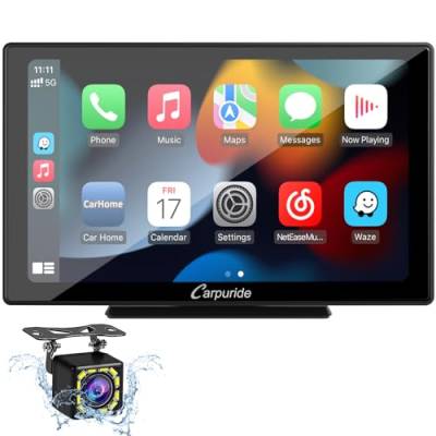 Carpuride 9 Zoll Kabelloses Carplay & Android Auto Autoradio mit Rückfahrkamera, Bluetooth 5.0/Mirror Link/GPS/Siri/FM/G00gle, Unterstützt LKWs, Wohnmobil Armaturenbrettmontage von CARPURIDE