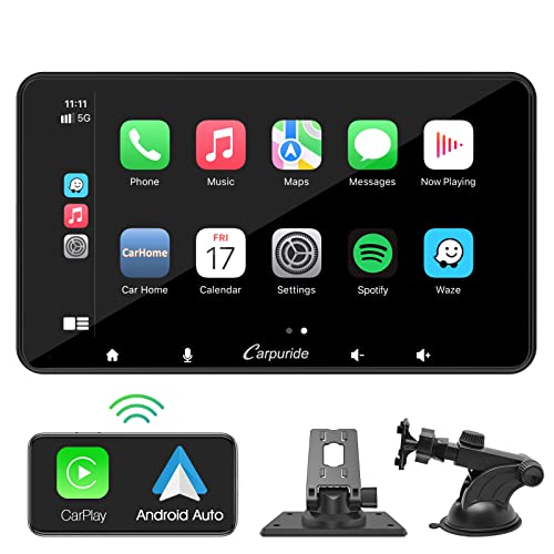 Carpuride W708 Wireless Apple CarPlay Android Auto, 7 Zoll Autoradio mit Navi, 1080P HD IPS Tragbares Touchscreen, Car Play Monitor Unterstützt Bluetooth 5.0/AUX/FM/Airplay/Siri/Bluetooth von CARPURIDE