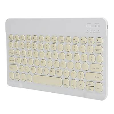 CCYLEZ 10 Zoll Kabellose Tastatur,Round KeyCap Bluetooth-Tastaturstandard für MICR Schnittstelle,Kompakte Kabellose Tastatur in Voller Größe für Windows 10/8/7/Vista/XP und Android Smart TV(Gelb) von CCYLEZ