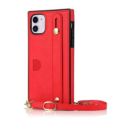 Leyoon Hülle kompatibel mit iphone 11,PU + TPU Halterung Armband case,Langes SchlüsselbandHandyhülle für iphone 11,rot von CD