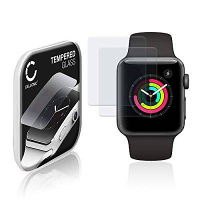 CELLONIC 2x 9H Display Schutzglas für Apple Watch 1/2 / 3-38mm Smartwatch, 2.5D Full Glue Screen Protector Glass, Fitness Tracker Displayschutz Glas Transparent Schutzfolie von CELLONIC