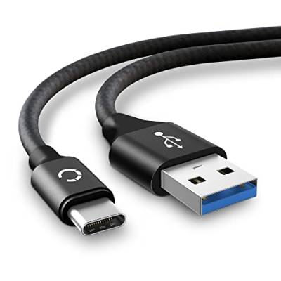 CELLONIC Universal USB C Type C Kabel für Smartphone, GPS, Tablet, Kopfhörer, Smartwatch UVM - Daten- & Ladekabel 3A 2m Nylon schwarz von CELLONIC