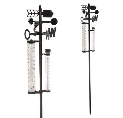 CEPEWA Wetterstation (aus Eisen, 150 cm Höhe, inkl. Thermometer und Regenmesser) von CEPEWA
