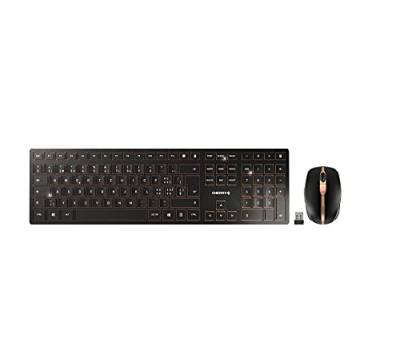CHERRY DW 9100 SLIM, Kabelloses Tastatur- und Maus-Set, Schweizer Layout (QWERTZ), Bluetooth- & Funkverbindung, Leise Tasten, Wiederaufladbar, Schwarz-Bronze von CHERRY