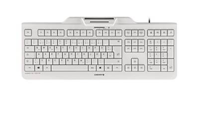 CHERRY KC 1000 SC, Deutsches Layout, QWERTZ Tastatur, kabelgebundene Security-Tastatur mit integriertem Chipkarten-Terminal, Blauer Engel, Weiß-Grau von CHERRY