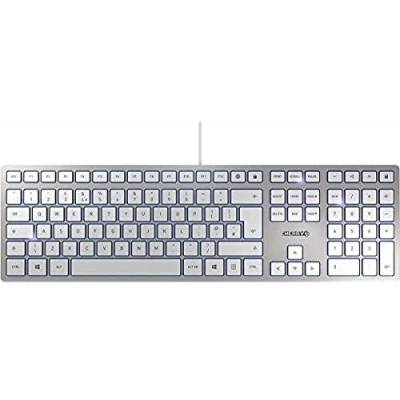 CHERRY KC 6000 SLIM, Ultraflache Design-Tastatur, Britisches Layout (QWERTY), Kabelgebunden (USB-A Anschluss), Leise, Langlebige Tastenbeschriftung, Silber von CHERRY