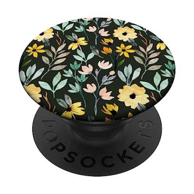Aquarell-Blume, botanisches Muster, Schwarz PopSockets mit austauschbarem PopGrip von CJ Merch