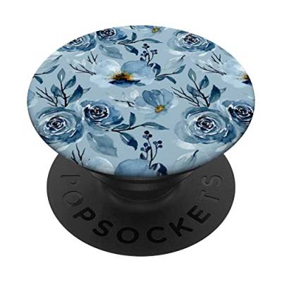 Blaues Aquarell-Blumen-Muster PopSockets mit austauschbarem PopGrip von CJ Merch