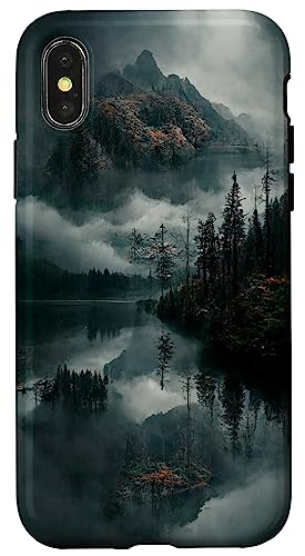 Hülle für iPhone X/XS Landschaft mit Bergen, Waldsee und Nebel von CJ Merch
