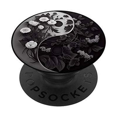 Yin Yang Blumen schwarz weiß PopSockets mit austauschbarem PopGrip von CJ Merch