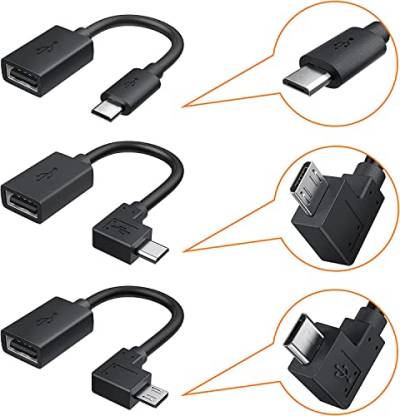 CableCreation (3er Pack Micro-B-Stecker auf USB 2.0 Eine OTG Kabel, Sortiert durch Micro-USB-Winkel Richtung, (Gerade, Linken Winkel, rechtwinklig), USB-OTG Adapter-Kabel 15CM, Schwarz von CableCreation