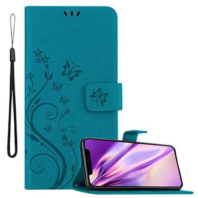 Cadorabo Hülle kompatibel mit Apple iPhone X/XS Blumen Design aus Kunst Leder Flip Klappbare Stoßfeste Magnetische [Standfunktion] [Kartenfächern] Cover Hülle für iPhone X/XS Tasche in Blau von Cadorabo