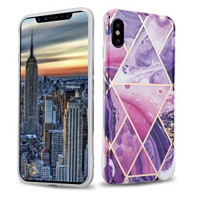 Cadorabo Hülle kompatibel mit Apple iPhone X/XS Schutzhülle TPU Silikon Case Marmor Design Slim Kratzfest Weiche Gummi mit Rundumschutz Case Hülle für iPhone X/XS in Lila von Cadorabo