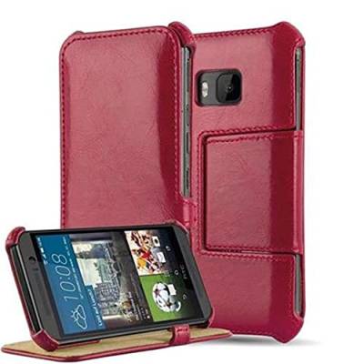 Cadorabo Hülle kompatibel mit HTC ONE M9 Handyhülle aus Premium Kunst Leder Flip Klappbare Stoßfeste Magnetische [Standfunktion] [Kartenfächern] Case Hülle für HTC ONE M9 Tasche in Rot von Cadorabo