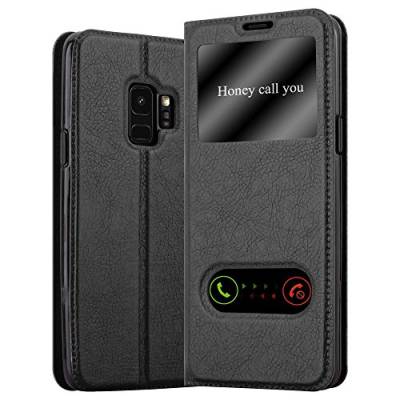 Cadorabo Hülle kompatibel mit Samsung Galaxy S9 mit Sichtfenster aus Kunst Leder Flip Klappbare Stoßfeste Magnetische [Standfunktion] [Kartenfächern] Cover Hülle für Galaxy S9 Tasche in Schwarz von Cadorabo