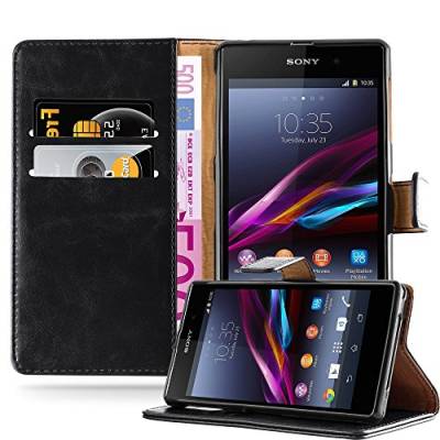 Cadorabo Hülle kompatibel mit Sony Xperia Z1 aus Premium Kunst Leder Flip Klappbare Stoßfeste Magnetische [Standfunktion] [Kartenfächern] Cover Hülle für Sony Xperia Z1 Tasche in Schwarz von Cadorabo