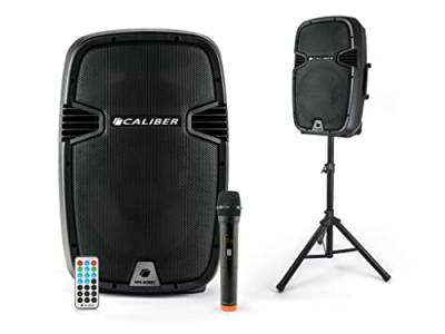 Caliber Bluetooth Party Lautsprecher - Musikbox - Karaoke-Set - Aux, SD-Karte und USB -Eingabe - HPA605BT - 250 Watt - einschließlich Mikrofon - 3 Stunden Akkulaufzeit - Schwarz von Caliber