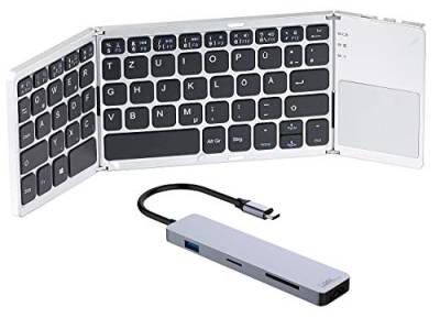 Callstel klappbare Tastatur: USB-Hub & Smartphone-PC-Adapter & Faltbare Tastatur mit Bluetooth (Tastatur mit USB c Anschluss, Mobile Tastatur, Mehrfach Stecker) von Callstel