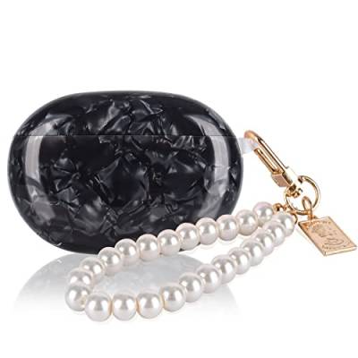 CameCosy Schutzhülle für Beats Studio Buds mit weißer Perle, Schlüsselanhänger für Frauen und Mädchen, glitzernd, schwarzer Marmor, einzigartiges Design von CameCosy