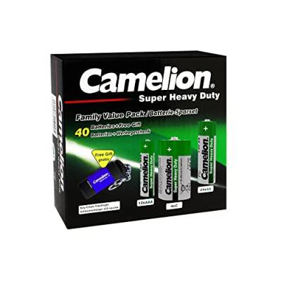 Camelion 10104000 - Super Heavy Duty Batterien, Haushaltssparset 40 teilig, inklusive Taschenlampe und Schlüsselanhänger von Camelion