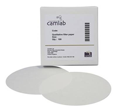 Camlab 1171070 Filterpapier der Güteklasse 111 [4], qualitativ hochwertig, schnelle Filterung, Durchmesser 110 mm, 100 Stück von Camlab