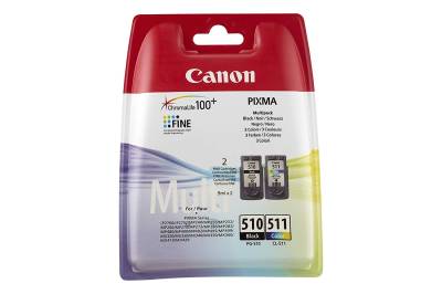 Canon PG-510 / CL-511 Multi pack - 2er-Pack - Schwarz, Farbe (Cyan, Magenta, Gelb) - Original - Tintenpatrone - für PIXMA MP230, MP237, MP252, MP258, MP270, MP280, MP282, MP499, MX350, MX360, MX410, MX420 (2970B010) von Canon