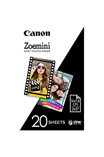 Canon ZP-2030 Original ZINK Fotopapier 20 Blatt für Canon Zoemini Sofortbildkamera/Fotodrucker (Papierformat 5x7,5cm, Sticker ohne Rand, Kleberückseite, kein Verschmieren, wasserabweisend, reißfest​) von Canon
