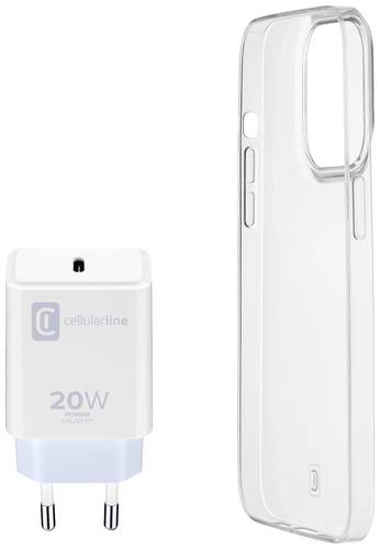 Cellularline Starter Kit Charger+Case Handy Ladegerät iPhone 14 Pro Max USB-C® Transparent, Weiß von Cellularline