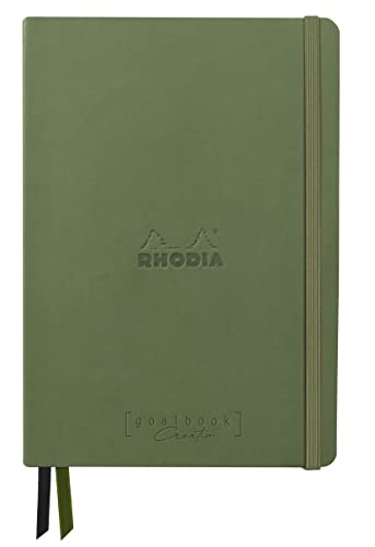 Rhodia 194445C - Rhodiarama Goalbook Creation DIN A5 mit festem Umschlag, 80 Blatt glattes, schwarzes Mayapapier punktkariert/dot 120g, mit Gummizugverschluss, 1 Stück, Salbei von Clairefontaine