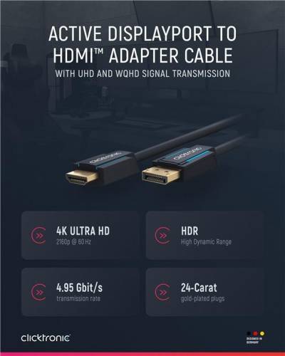 Clicktronic Casual DisplayPort/HDMI Adapterkabel, 10 m - Ultra Highspeed Kabel - DisplayPort / HDMI - 4K@60Hz (44927) von Clicktronic