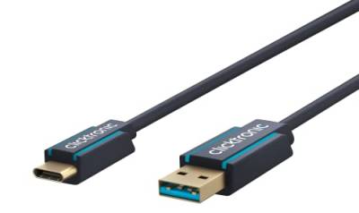 Clicktronic USB-C Stecker auf USB-A 3.0 Stecker Premium Kabel / USB 3.2 Gen 1 / Typ C auf A / Schnellladekabel bis 15W / max. Übertragungsrate 5 Gbit/s / USB C Datenkabel für USB-Geräte, 2m von Clicktronic