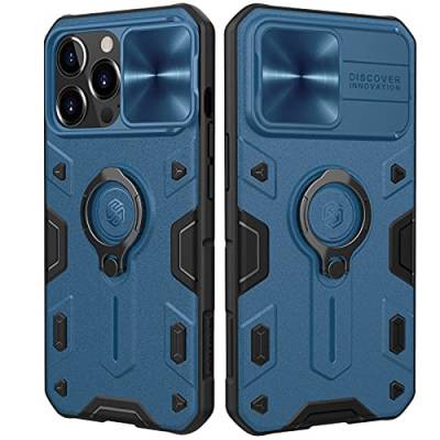 CloudValley Armor Hülle für iPhone 13 Pro 6.1'’ mit [Schiebekameraschutz & Ringständer], Militärhülle mit 360° Drehbarer Ständerring, Stoßfest, Rüstungshülle für iPhone 13 Pro 2021-Blau von CloudValley