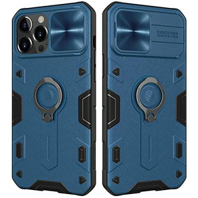 CloudValley Armor Hülle für iPhone 13 Pro Max 6.7'’ mit [Schiebe Kameraschutz & Ringständer], Militärhülle mit 360° Drehbarer Ständerring, Stoßfest, Rüstungshülle für iPhone 13 Pro Max 2021-Blau von CloudValley